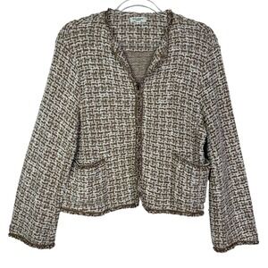 Max Studio Jacket Womens Medium Brown White Tweed Boucle Open Front Blazer